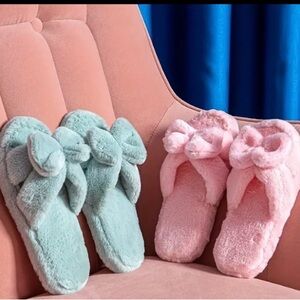 Women’s Kawaii Bowknot Decor Slippers,Casual Slip On Soft Plush Slipper,indoor